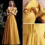 Schöne Gelb Satin Ballkleider 2021 A Linie Off Shoulder Rüschen Kurze Ärmel Rückenfreies Lange Festliche Kleider