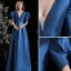 Vintage / Retro Royal Blue Satin Prom Dresses 2021 A-Line / Princess V-Neck Puffy Short Sleeve Backless Floor-Length / Long Prom Formal Dresses