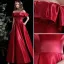 Modest / Simple Burgundy Satin Prom Dresses 2021 A-Line / Princess Off-The-Shoulder Short Sleeve Backless Floor-Length / Long Formal Dresses