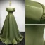 Modest / Simple Clover Green Satin Prom Dresses 2021 A-Line / Princess Off-The-Shoulder Short Sleeve Backless Sweep Train Prom Formal Dresses