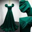 Vintage / Retro Dark Green Satin Prom Dresses 2021 A-Line / Princess Square Neckline Puffy Short Sleeve Backless Floor-Length / Long Prom Formal Dresses