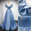 Mode Bleu Ciel Satin Robe De Bal 2021 Princesse Encolure Carrée Gonflée Manches Courtes Dos Nu Perlage Perle Noeud Faux Diamant Ceinture Longue Promo Robe De Ceremonie