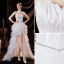 Sexy Weiß Feder Asymmetrisch Brautkleid Kurz 2021 A Linie Bandeau Strass Stoffgürtel Ärmellos Rückenfreies Brautkleider / Hochzeitskleider