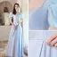 Élégant Bleu Ciel Perle Robe De Bal 2021 Princesse Encolure Carrée Manches Courtes Dos Nu Longue Robe De Ceremonie
