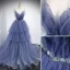 Charmant Himmelblau Fallende Rüsche Ballkleider 2021 A Linie Spaghettiträger Perlenstickerei Strass Pailletten Ärmellos Rückenfreies Sweep / Pinsel Zug Ball Festliche Kleider