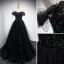 Charmant Noire Paillettes Robe De Bal 2021 Princesse De l'épaule Manches Courtes Dos Nu Longue Promo Robe De Ceremonie