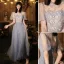 Fashion Sky Blue Beading Sequins Bridesmaid Dresses 2021 A-Line / Princess Pearl Rhinestone Short Sleeve Backless Floor-Length / Long Wedding Party Dresses