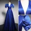 Vintage / Retro Royal Blue Prom Dresses 2021 A-Line / Princess V-Neck Puffy Short Sleeve Backless Floor-Length / Long Satin Formal Dresses