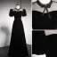 Elegant Black Suede Prom Dresses 2021 A-Line / Princess High Neck Bow Puffy Short Sleeve Backless Floor-Length / Long Formal Dresses