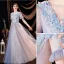 Charmant Bleu Ciel Appliques Robe De Bal 2021 Princesse Encolure Dégagée Perlage Paillettes En Dentelle Fleur Manches de cloche Dos Nu Longue Robe De Ceremonie