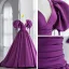 Vintage / Retro Grape Satin Prom Dresses 2021 A-Line / Princess V-Neck Puffy Short Sleeve Backless Bow Sweep Train Formal Dresses