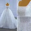 High End Weiß Glanz Perlenstickerei Pailletten Brautkleider / Hochzeitskleider 2021 Ballkleid Eckiger Ausschnitt Ärmellos Rückenfreies Kathedrale Schleppe Hochzeit