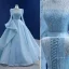 High-end Pool Blue Beading Sequins Prom Dresses 2021 A-Line / Princess High Neck Long Sleeve Sweep Train Formal Dresses