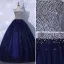 Chic / Belle Bleu Marine Robe De Bal 2021 Robe Boule Bustier Perlage Paillettes Sans Manches Dos Nu Longue Robe De Ceremonie