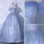 Élégant Bleu Ciel Glitter Perlage Paillettes Robe De Bal 2021 De l'épaule Manches Courtes Dos Nu Longue Robe De Ceremonie