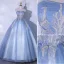 Elegant Sky Blue Prom Dresses 2021 Ball Gown Strapless Beading Sequins Lace Flower Sleeveless Backless Floor-Length / Long Formal Dresses