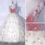 Charmant Rougissant Rose Robe De Bal 2021 Robe Boule V-Cou En Dentelle Paillettes Étoile Sans Manches Dos Nu Longue Robe De Ceremonie