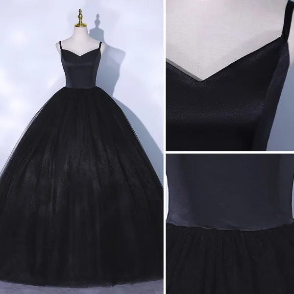 Chic / Belle Noire Robe De Bal 2021 Bretelles Spaghetti Sans Manches Dos Nu Longue Robe De Ceremonie