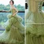 Charming Olive Green Cascading Ruffles Prom Evening Dresses 2021 A-Line / Princess Spaghetti Straps Sleeveless Backless Court Train Formal Dresses