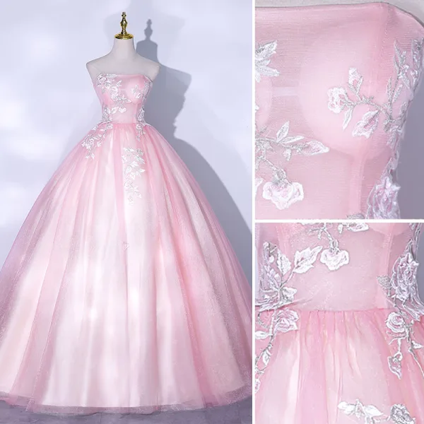 Sexy Pink Ballkleider 2021 Ballkleid Bandeau Ärmellos Rückenfreies Lange Festliche Kleider