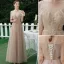 Charming Khaki Beading Sequins Backless Lace Flower Bridesmaid Dresses 2021 A-Line / Princess Short Sleeve Floor-Length / Long Bridesmaid Wedding Party Dresses