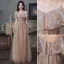 Chic / Beautiful Champagne Glitter Bridesmaid Dresses 2021 A-Line / Princess Short Sleeve Lace Flower Backless Floor-Length / Long Bridesmaid Wedding Party Dresses