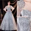 Charmant Gris Robe De Bal 2021 Princesse Encolure Dégagée Perlage Perle En Dentelle Fleur Gonflée Manches Courtes Dos Nu Longue Robe De Ceremonie
