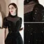 Charmant Noire Perlage Paillettes Robe De Bal 2021 Princesse Col Haut Manches Courtes Dos Nu Longue Robe De Ceremonie