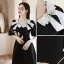 Lovely Black Short Homecoming Graduation Dresses 2021 A-Line / Princess V-Neck Pearl Bow Short Sleeve Formal Dresses