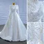 High-end Elegant Ivory Satin Wedding Dresses 2021 A-Line / Princess High Neck Beading Pearl Sequins Long Sleeve Sweep Train Wedding