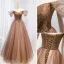 Schöne Champagner Ballkleider 2021 A Linie Off Shoulder Perlenstickerei Pailletten Strass Ärmellos Rückenfreies Lange Festliche Kleider