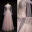 Chic / Beautiful Dusky Pink Prom Dresses 2021 A-Line / Princess Off-The-Shoulder Beading Rhinestone Sequins Long Sleeve Backless Floor-Length / Long Formal Dresses