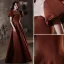 Elegant Coffee Satin Prom Dresses 2021 A-Line / Princess Square Neckline Puffy Short Sleeve Backless Floor-Length / Long Prom Formal Dresses
