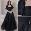 Elegant Black Prom Dresses 2021 A-Line / Princess Square Neckline Puffy Short Sleeve Backless Floor-Length / Long Prom Formal Dresses