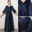 Elegant Navy Blue Satin Birthday Flower Girl Dresses Party Dresses 2021 A-Line / Princess V-Neck 1/2 Sleeves Floor-Length / Long Flower Girl Dresses