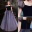 Charmant Bleu Marine Glitter Paillettes Robe De Bal 2021 Princesse Encolure Carrée Gonflée Manches Courtes Dos Nu Longue Robe De Ceremonie
