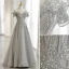 Charming Silver Beading Sequins Lace Flower Prom Dresses 2021 A-Line / Princess Off-The-Shoulder Short Sleeve Backless Floor-Length / Long Prom Formal Dresses