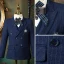Fashion Navy Blue Striped Long Sleeve Boys Wedding Suits 2021 Body Jewellery Coat Pants Shirt Tie Vest