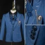 Fashion Ocean Blue Boys Wedding Suits 2021 Long Sleeve Rhinestone Bow Body Jewellery Coat Pants Shirt Vest