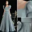 Vintage / Originale Bleu Ciel Robe De Bal 2021 Princesse Encolure Carrée Perle Gonflée Manches Courtes Dos Nu Longue Robe De Ceremonie
