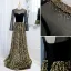 Charming Black Gold Beading Rhinestone Sequins Evening Dresses 2021 A-Line / Princess Scoop Neck Long Sleeve Floor-Length / Long Formal Dresses
