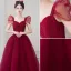 Elegant Burgundy Beading Rhinestone Prom Dresses 2021 A-Line / Princess Square Neckline Short Sleeve Backless Prom Floor-Length / Long Formal Dresses