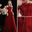Charming Burgundy Pearl Bow Prom Dresses 2021 Off-The-Shoulder A-Line / Princess Sleeveless Backless Floor-Length / Long Formal Dresses