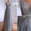 High-end Grey Sequins Evening Dresses 2021 A-Line / Princess Scoop Neck Sleeveless Backless Floor-Length / Long Formal Dresses