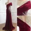 Haut de Gamme Bordeaux Daim Robe De Soirée 2021 Trompette / Sirène Encolure Dégagée Perlage Faux Diamant Paillettes Soirée Manches Courtes Train De Balayage Robe De Ceremonie
