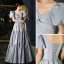 Chic / Beautiful Sky Blue Ruffle Prom Dresses 2021 A-Line / Princess V-Neck Puffy Short Sleeve Backless Floor-Length / Long Formal Dresses
