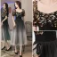 Fashion Black Homecoming Printing Graduation Dresses 2021 A-Line / Princess Square Neckline Short Sleeve Tea-length Formal Dresses