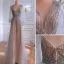 High-end Nude Selskabskjoler 2021 Prinsesse V-Hals Beading Rhinestone Pailletter Langærmet Halterneck Lange Selskabs Kjoler