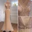 Haut de Gamme Doré Perlage Faux Diamant Paillettes Robe De Soirée 2021 Trompette / Sirène V-Cou Manches Longues Dos Nu Longue Soirée Robe De Ceremonie
