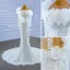 Luxury / Gorgeous White Ruffle Wedding Dresses 2021 Trumpet / Mermaid Scoop Neck Beading Pearl Sequins Long Sleeve Backless Floor-Length / Long Wedding